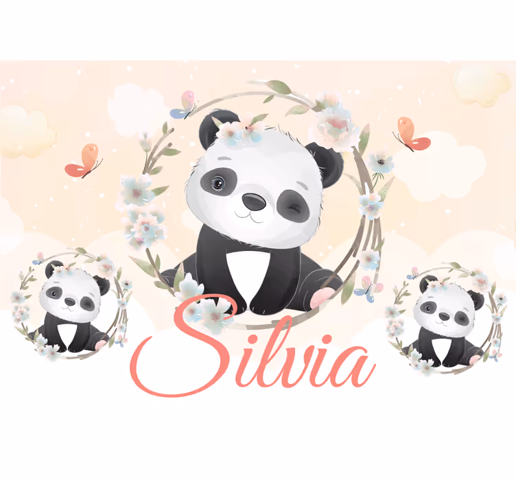 Fotobehang dieren panda met bloemen - TenStickers
