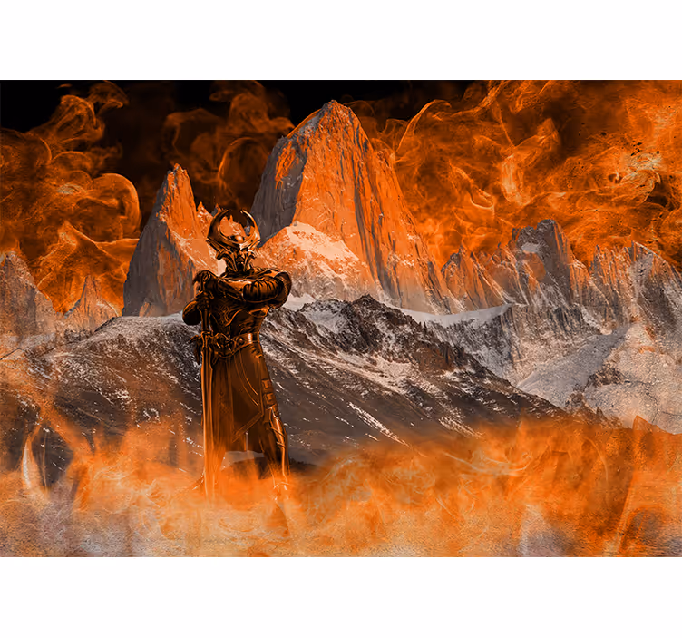Fotobehang fantasie dramatisch vurig landschap - TenStickers
