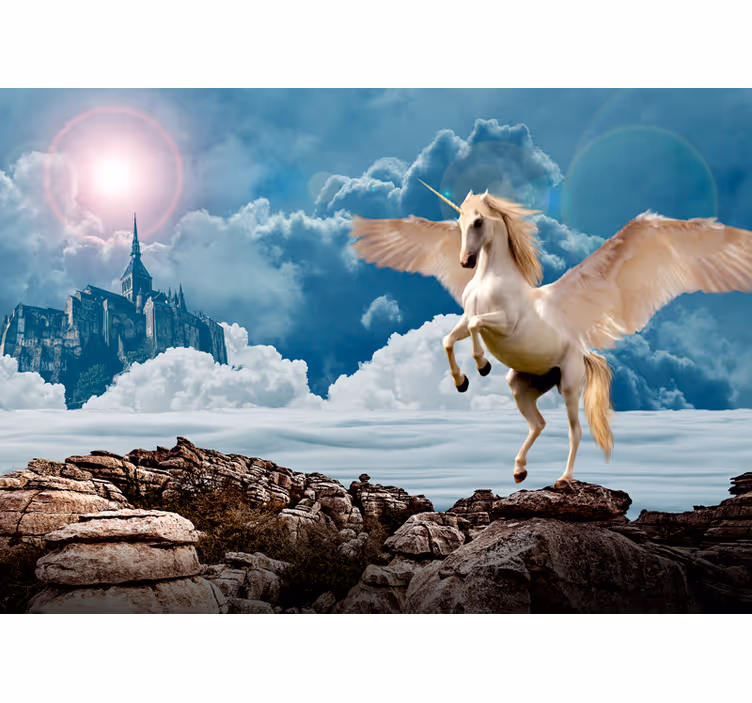 Fotobehang fantasie majestueuze eenhoornvlucht - TenStickers