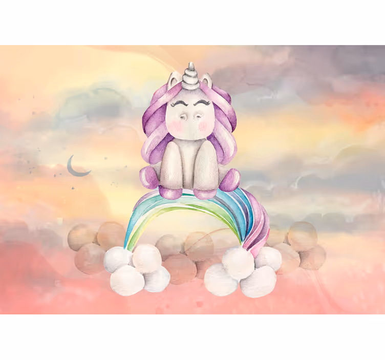 Fotobehang fantasie schattige eenhoorn regenboog - TenStickers