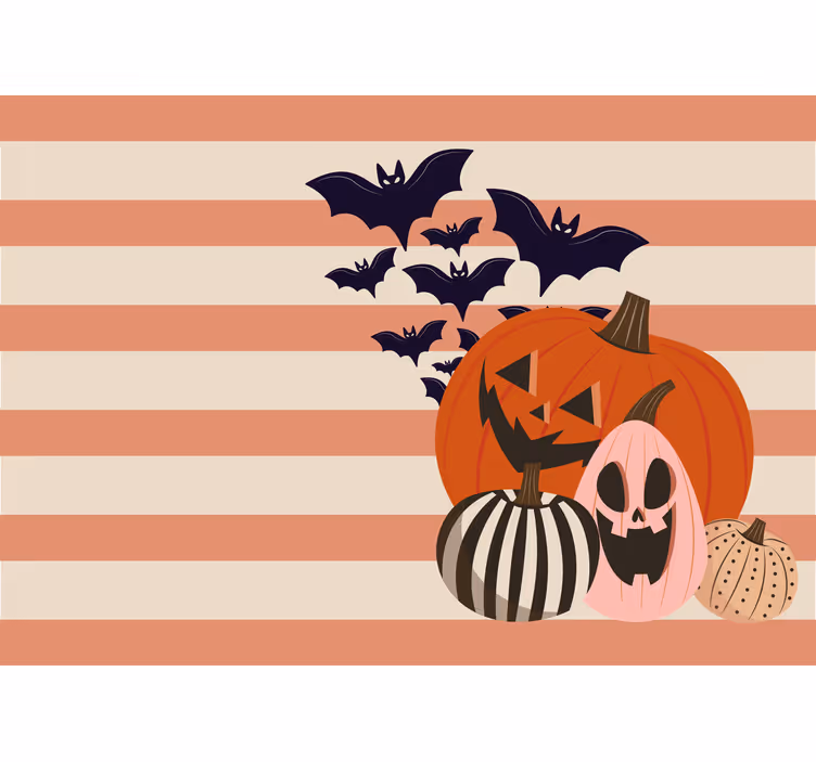 Fotobehang halloween jack-o-lantaarns en vleermuizen - TenStickers
