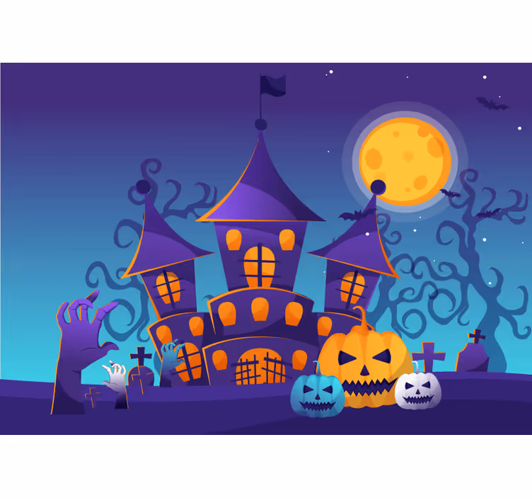 Fotobehang halloween spookkasteel scène - TenStickers