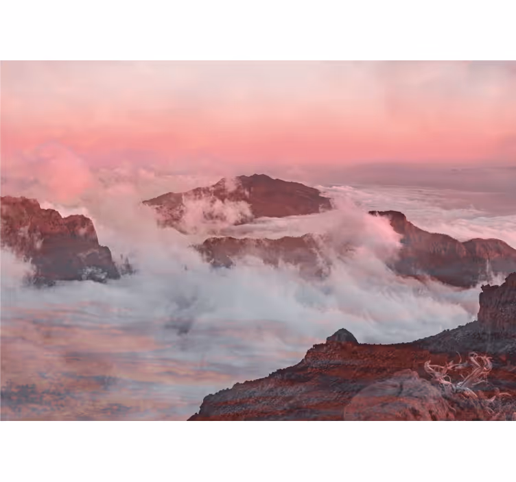 Fotobehang landschap roze wolken in bergen - TenStickers