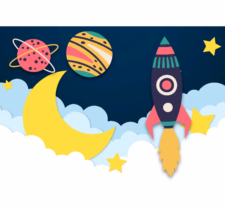 Fotobehang fantasie raketten tussen planeten - TenStickers
