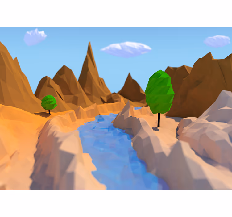 Fotobehang landschap polygonale rivierscène - TenStickers