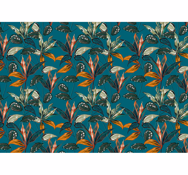 Fotobehang bloemen exotische bladeren compositie - TenStickers