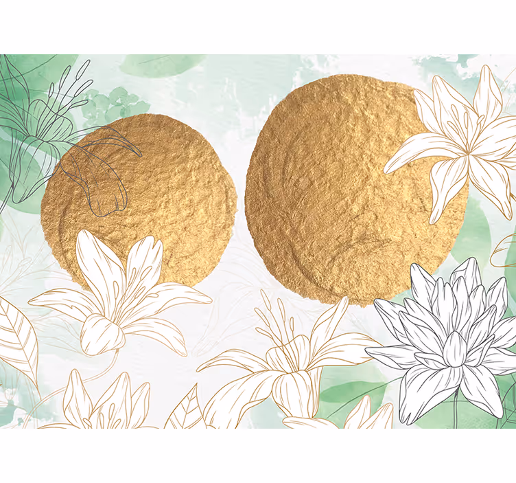 Fotobehang bloemen met gouden bloemaccenten - TenStickers
