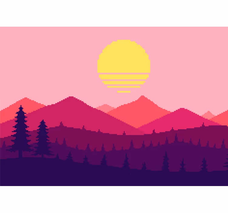 Fotobehang landschap pixelated bergzonsondergang - TenStickers
