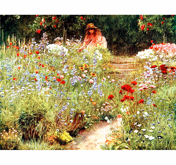 Fotobehang bloemen tuinpad scène - TenStickers