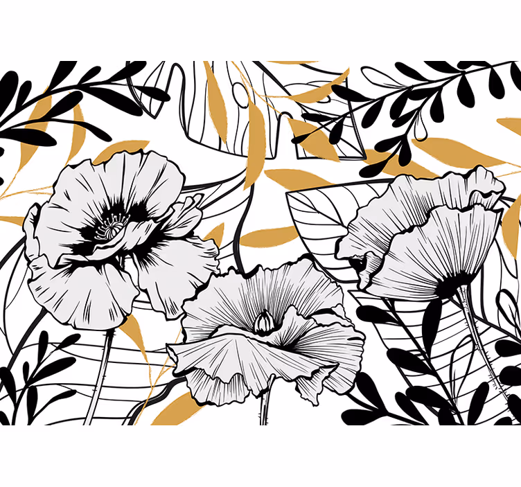 Patronen met bloemencontouren fotobehang bloemen - TenStickers