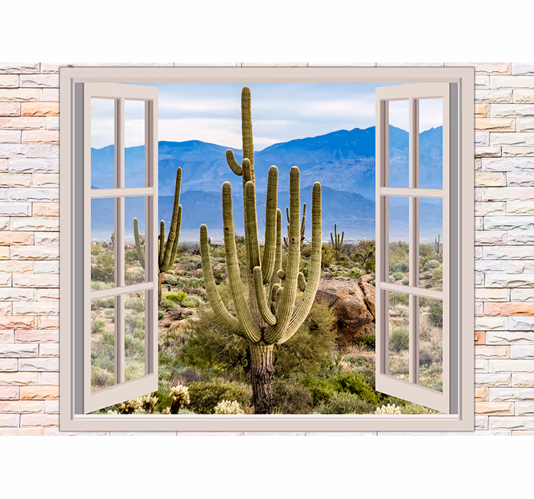 Foto behang natuur cactus uitzicht in de woestijn - TenStickers