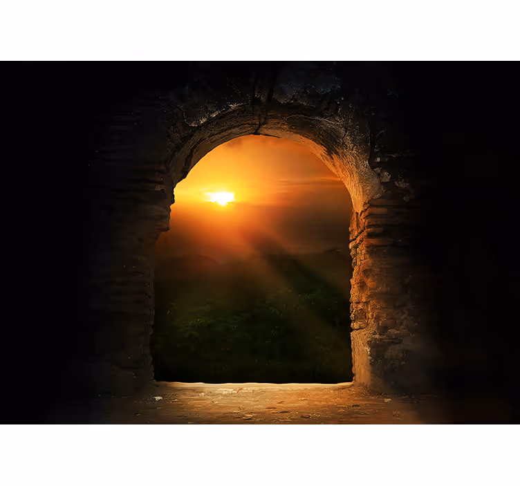 Fotobehang landschap zonsondergang door boog - TenStickers