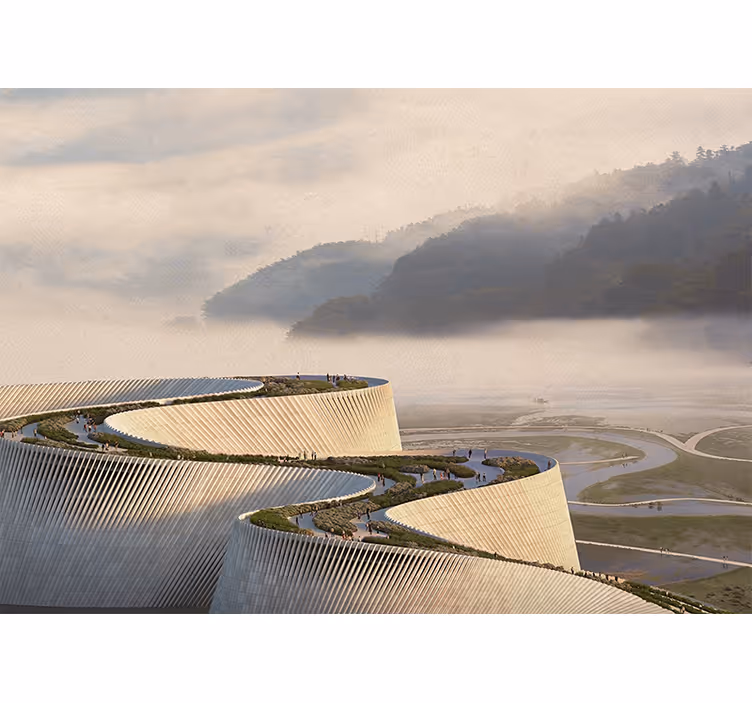 Fotobehang landschap gebogen architectonische vorm - TenStickers