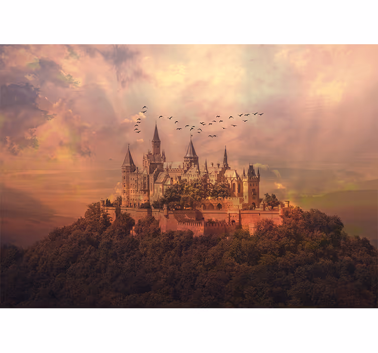 Fotobehang fantasie majestueus kasteel landschap - TenStickers