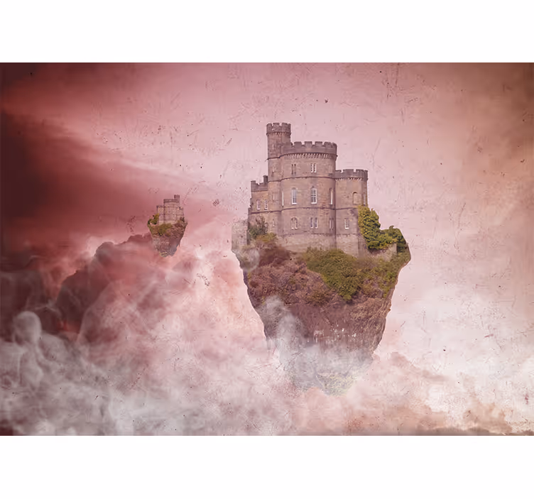 Fotobehang fantasie drijvend kasteel landschap - TenStickers