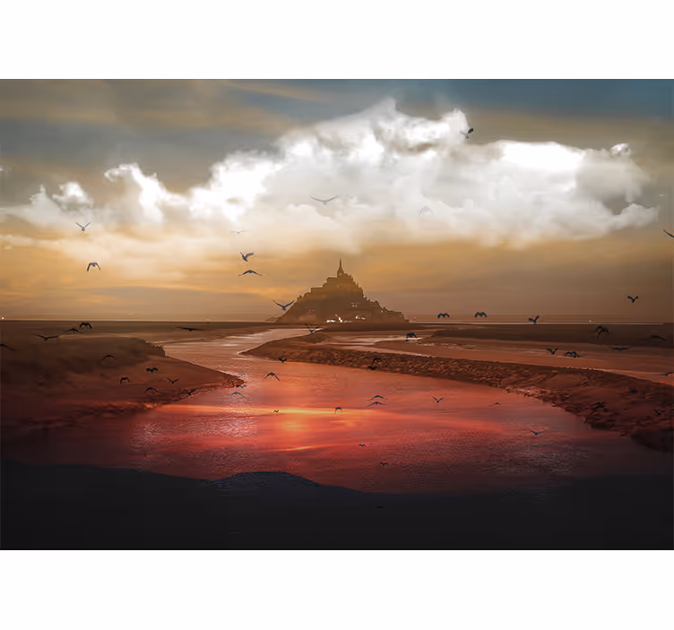 Fotobehang landschap geïnspireerd op mont saint michel - TenStickers