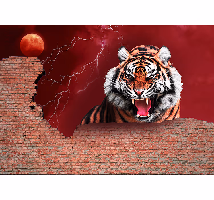Fotobehang dieren fierce tiger roar - TenStickers