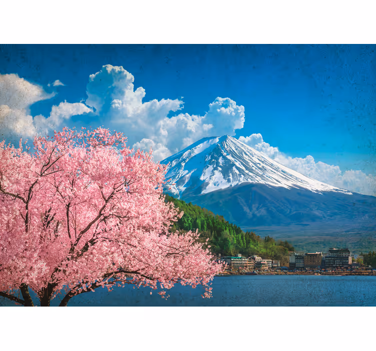 Fotobehang landschap bergen en kersenbloesems - TenStickers