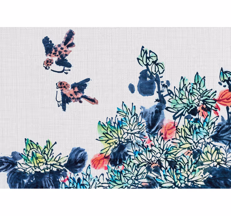 Fotobehang bloemen vogels tussen bloemen - TenStickers