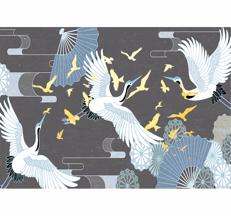 Fotobehang dieren elegante vliegende kraanvogels - TenStickers