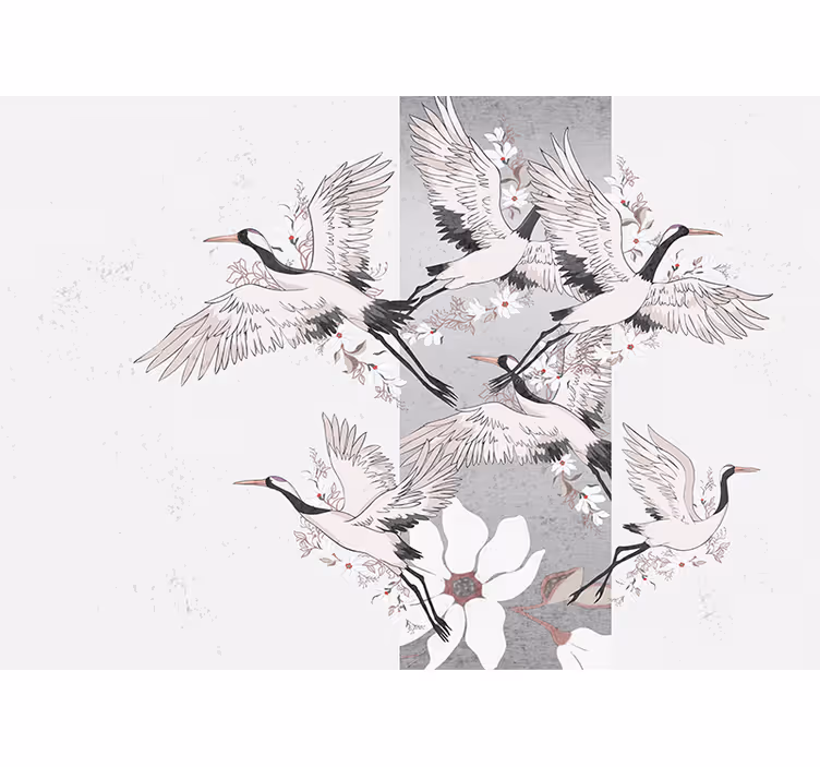Fotobehang dieren elegante zwevende kraanvogels - TenStickers