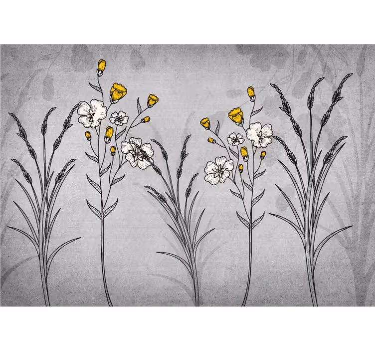 Fotobehang bloemen vintage bloemige schetsen - TenStickers