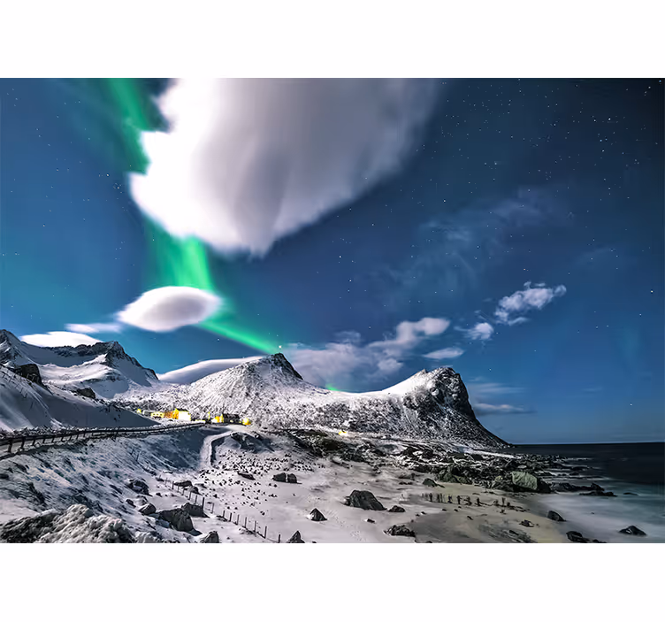Fotobehang landschap aurora borealis perspectief - TenStickers