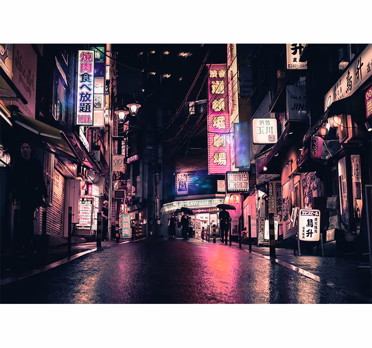 Fotobehang steden en landen neon straatscène - TenStickers