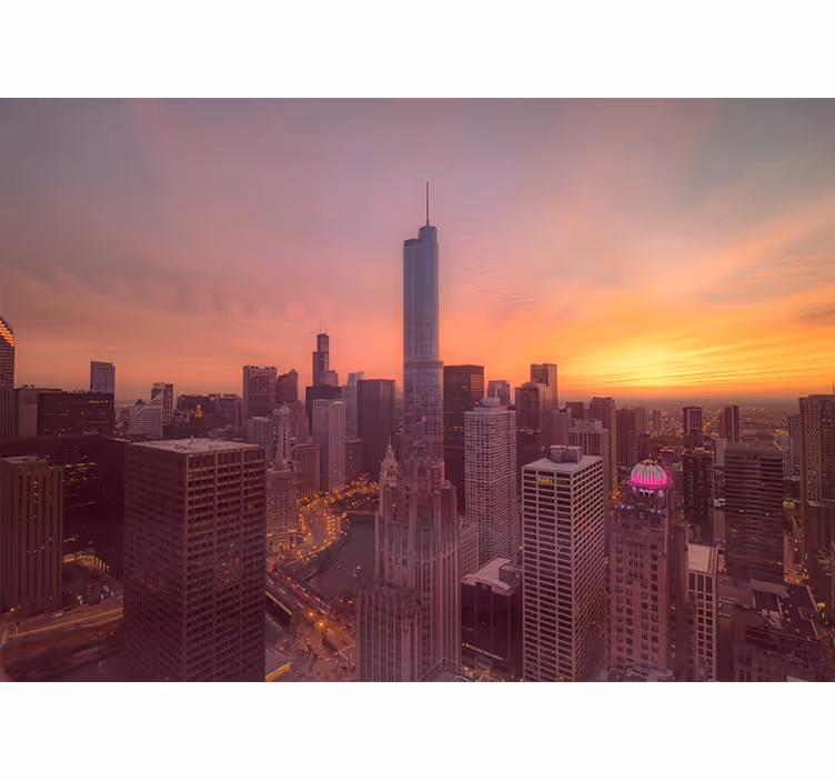 Fotobehang steden en landen chicago skyline zonsondergang - TenStickers