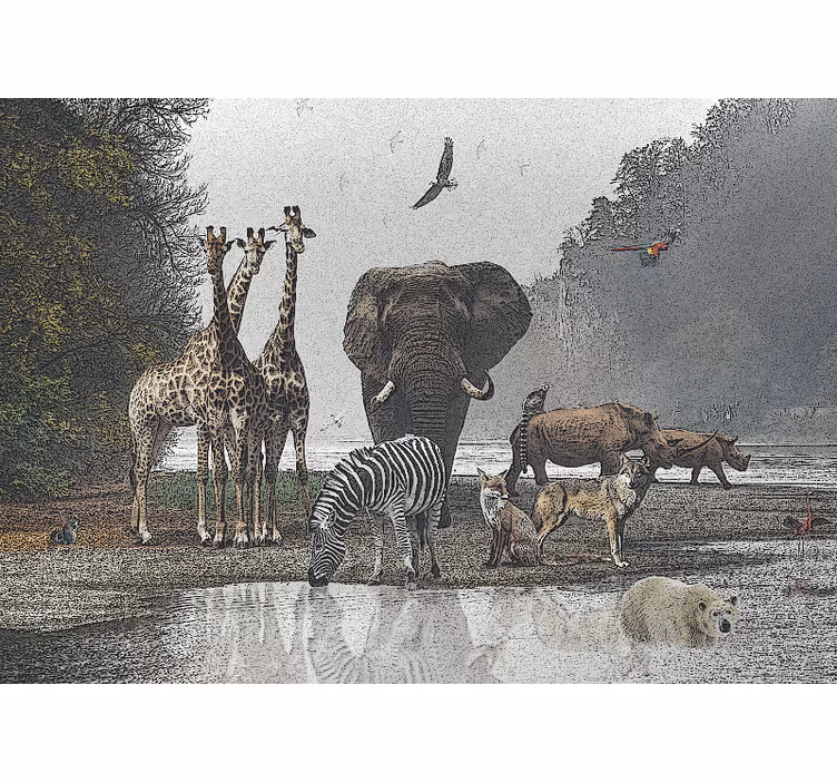 Foto behang jungle dierenverzamelingsscène - TenStickers