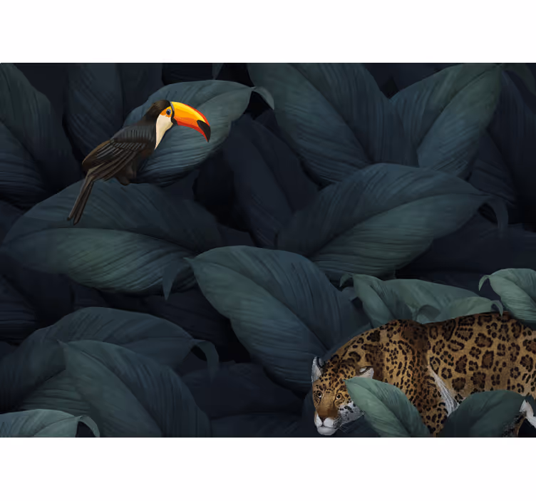 Fotobehang dieren tropische vogels en luipaarden - TenStickers