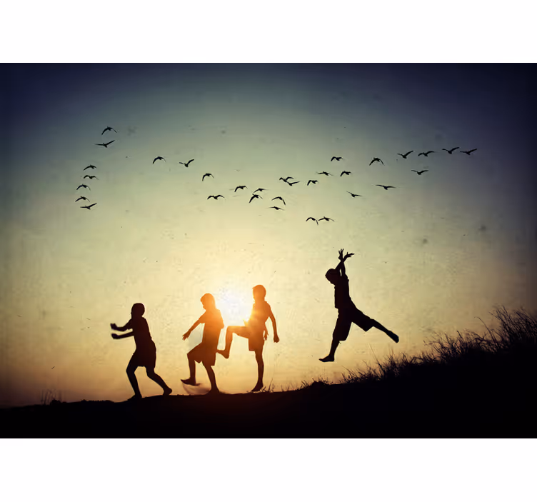 Fotobehang mensen spelen kinderen silhouet - TenStickers