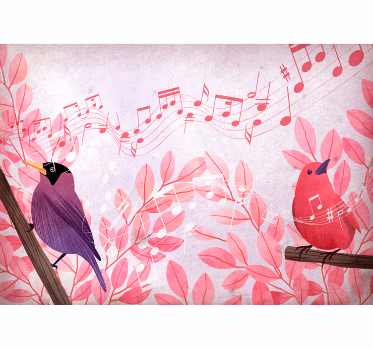 Fotobehang dieren muzikale vogels zingen - TenStickers