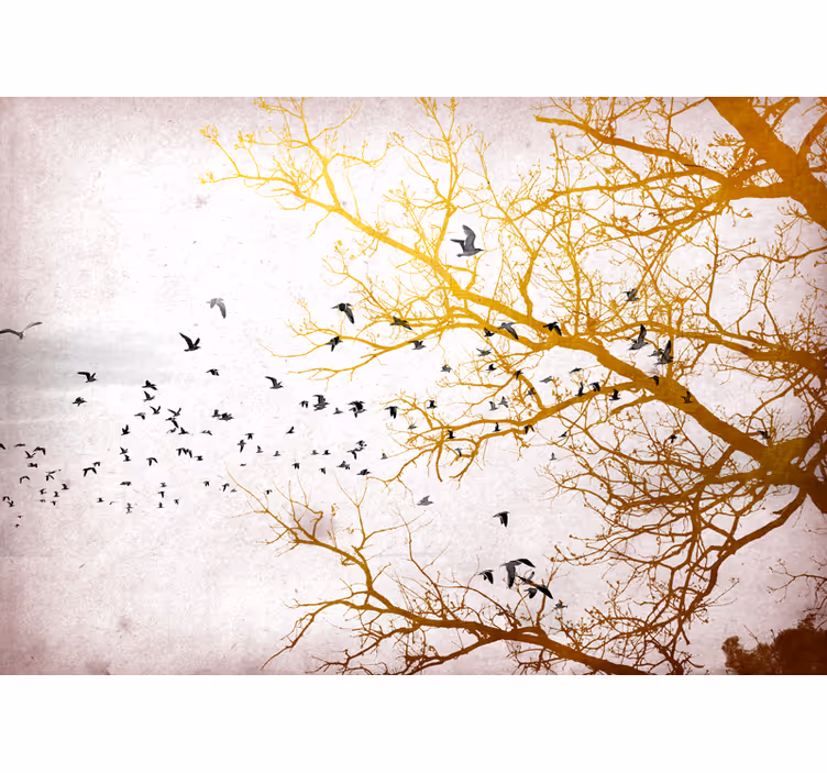 Foto behang natuur gouden takken vogels - TenStickers