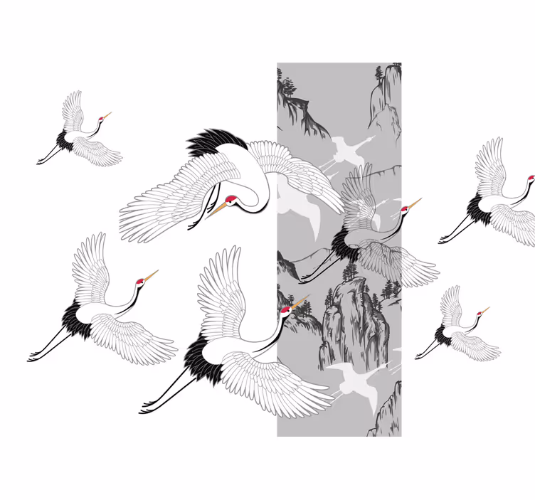 Fotobehang dieren vliegende kraanvogels design - TenStickers