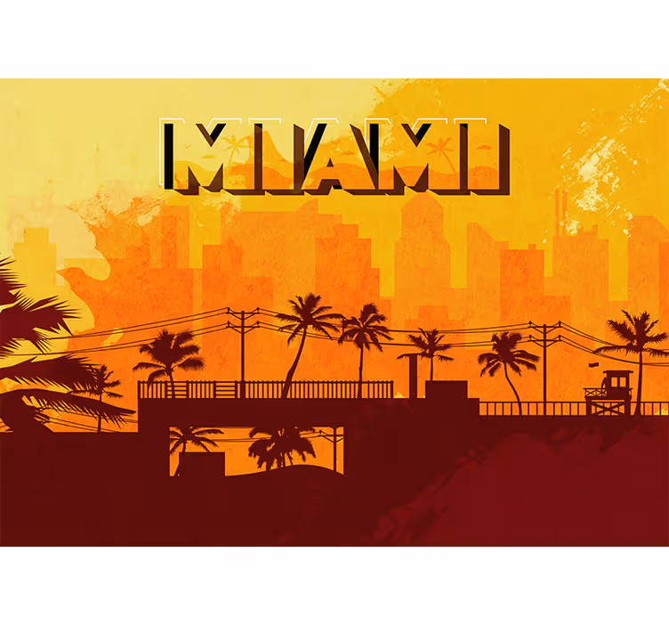 Fotobehang steden en landen miami skyline zonsondergang - TenStickers