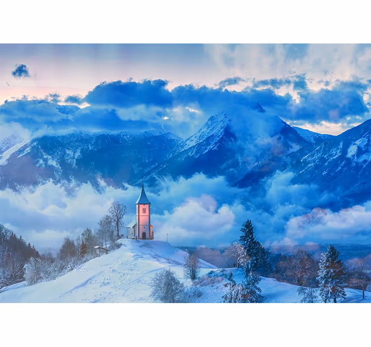 Fotobehang landschap sneeuwachtige bergscene - TenStickers