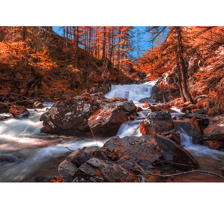 Foto behang bergen waterval in rotsen - TenStickers