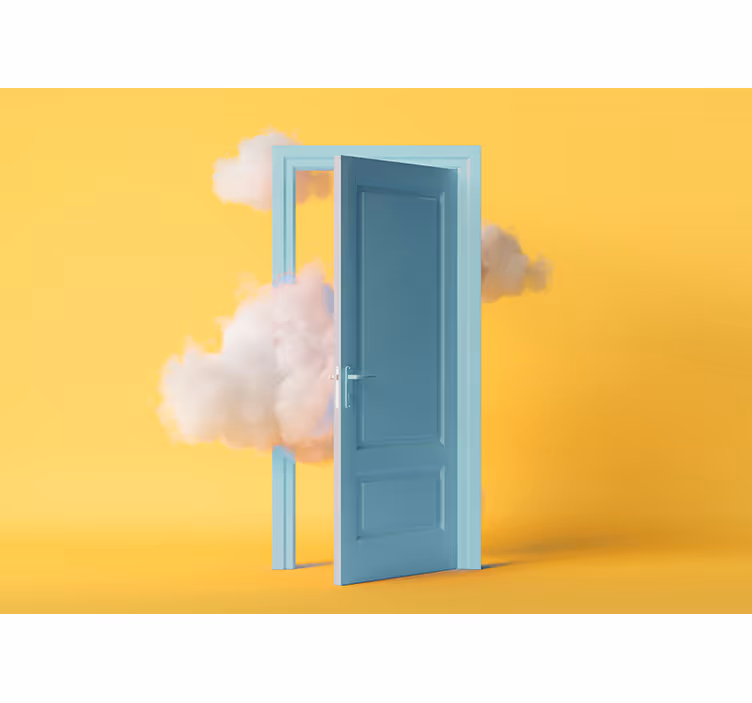 Fotobehang open deur met wolk - TenStickers