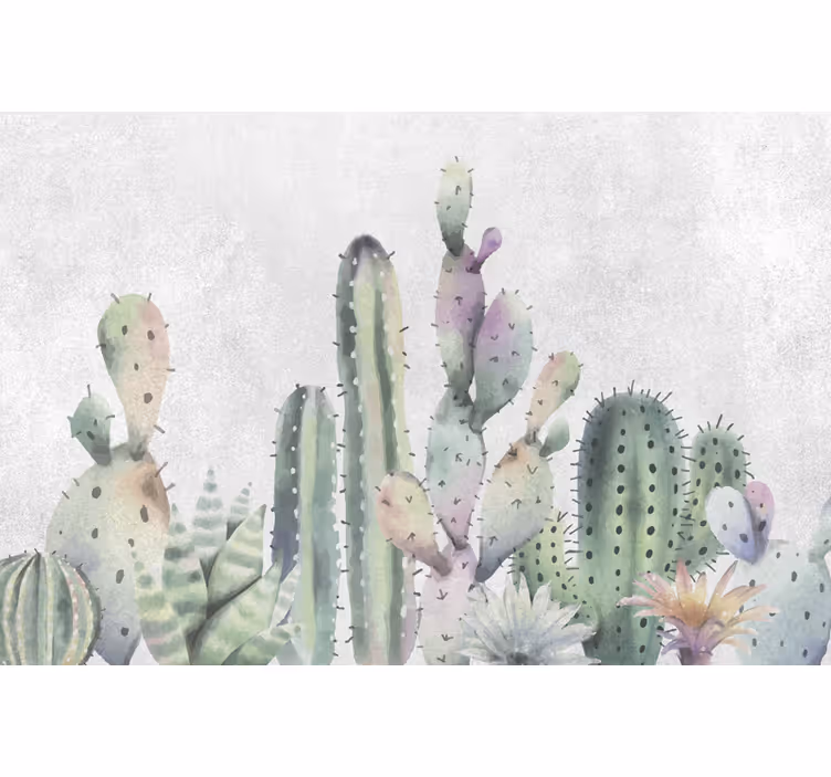 Cactusmuur fotobehang woonkamer woestijn - TenStickers