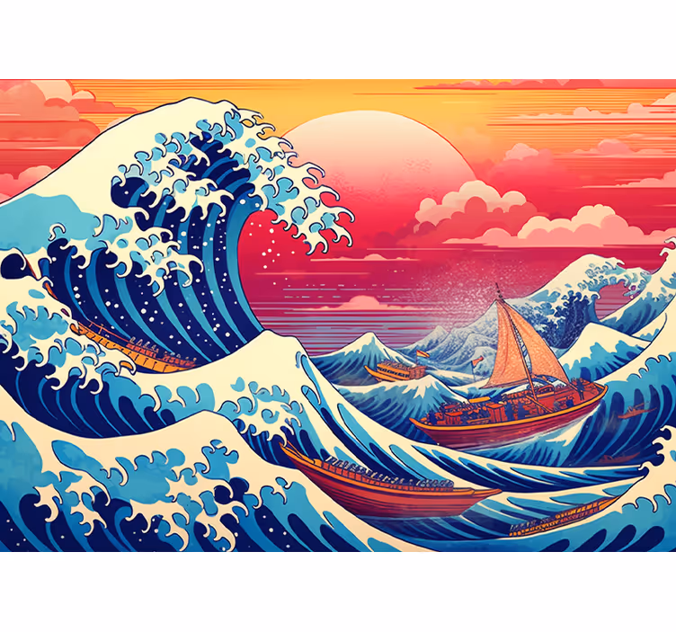 Japanse golf verzadigde kleuren fotobehang klassieke kunst - TenStickers