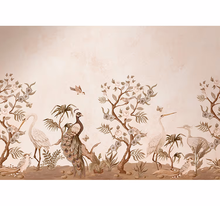 Vintage fauna Beige foto behang - TenStickers