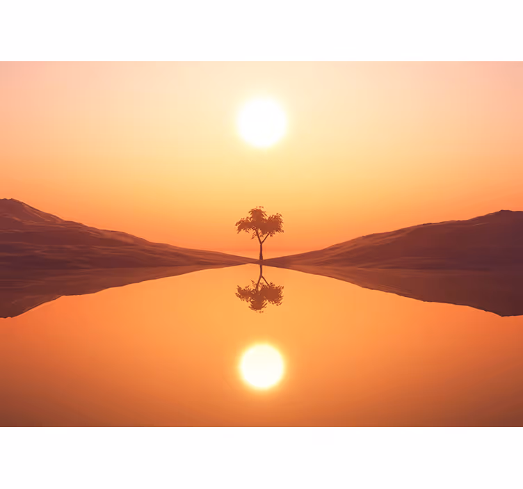 Serene zonsopgang op het meer fotobehang landschap - TenStickers