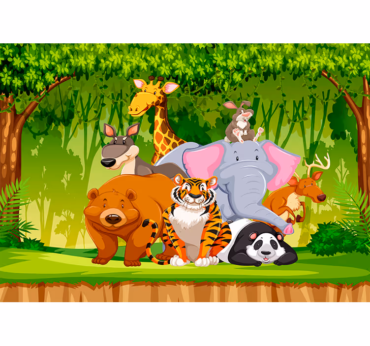 Geanimeerde jungle foto behang kinderkamer - TenStickers