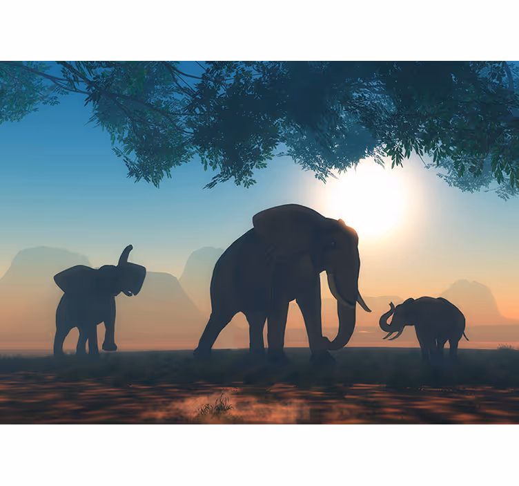 Savanneolifantscène fotobehang dieren - TenStickers