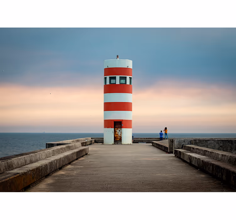 Rode en witte vuurtoren fotobehang landschap - TenStickers