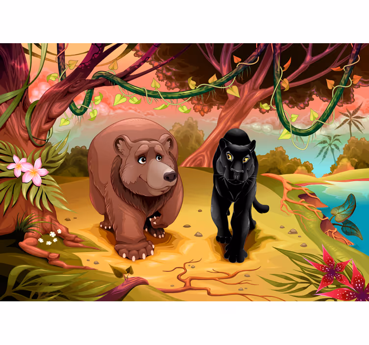 Betoverende wilde dieren foto behang kinderkamer - TenStickers
