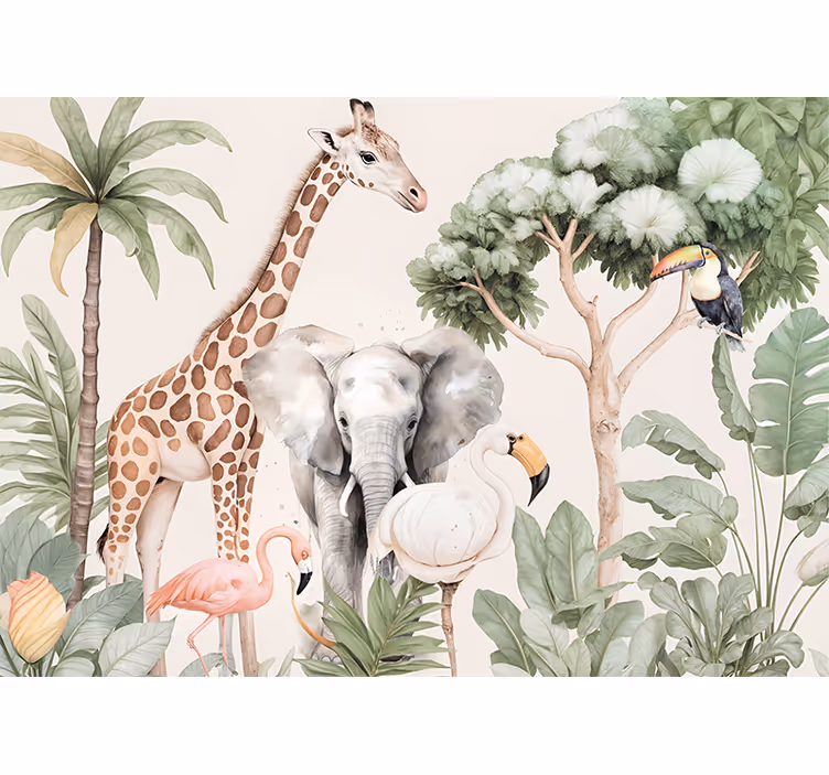 Savanne landschap foto behang diverse dieren - TenStickers