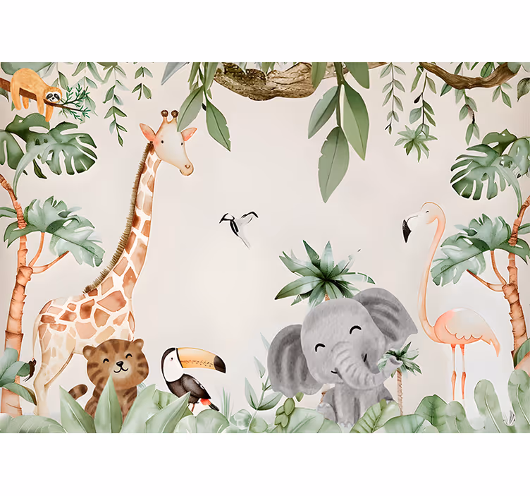 Kinder savanne foto behang diverse dieren - TenStickers