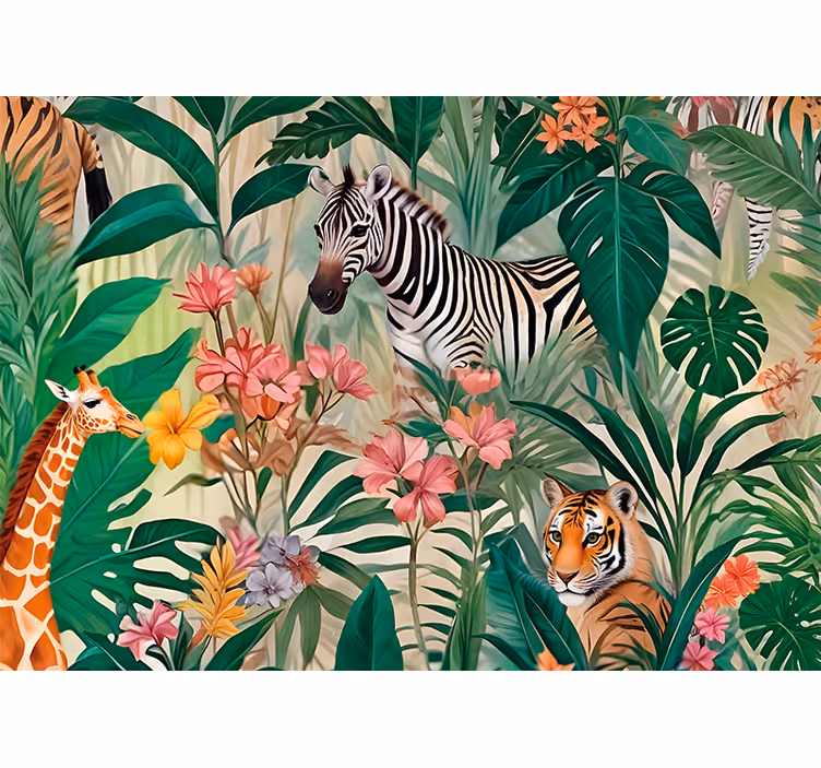 Natuur explosie foto behang diverse dieren - TenStickers